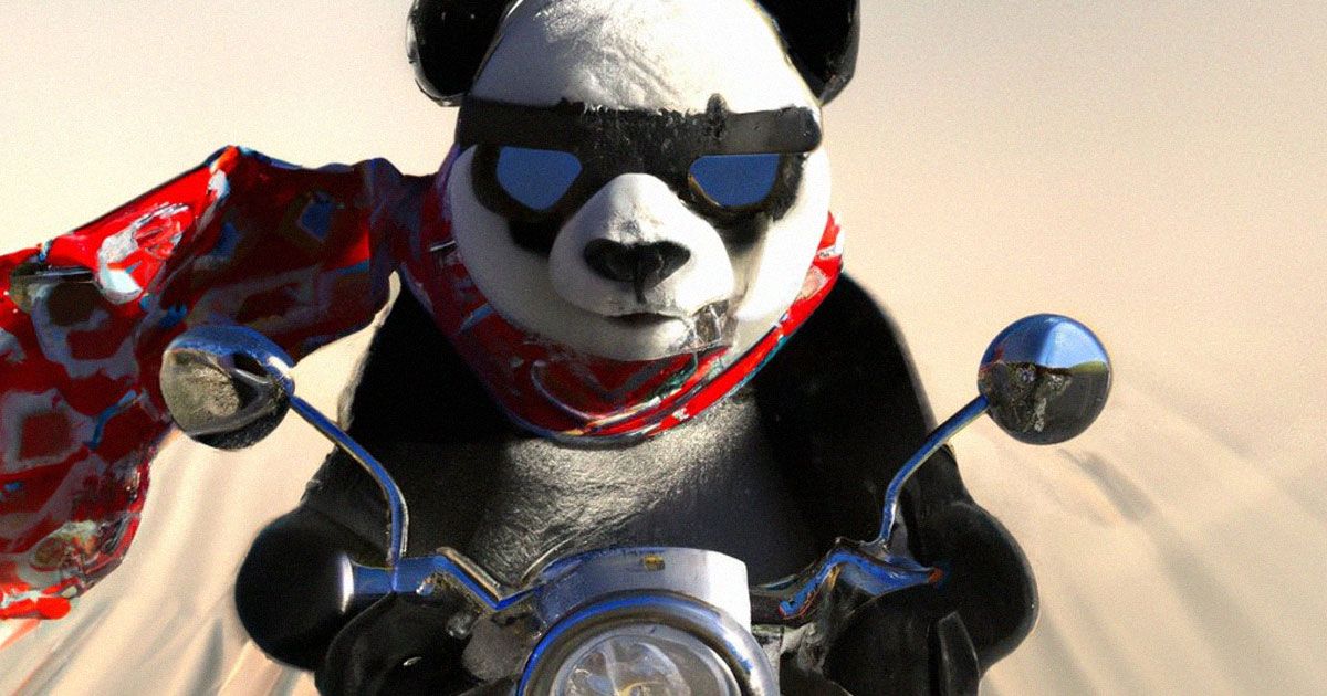 'Bandana-wearing pandas riding motorcycles in the desert' by OpenAI's DALL-E 2